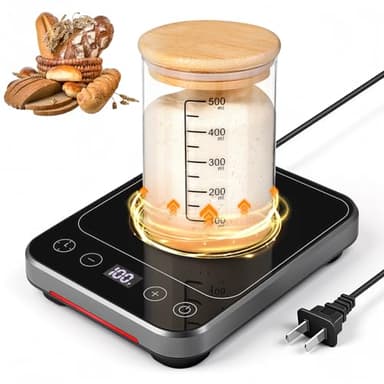 Sourdough Starter Warmer Mat, Sourdough Heating Mat for 24–40oz Jars, Precise 1°F Thermostat Control (70-100°F) Sourdough Warmer, 0-12 Hour Timer, Auto Shut-Off, Ideal for Home Baking