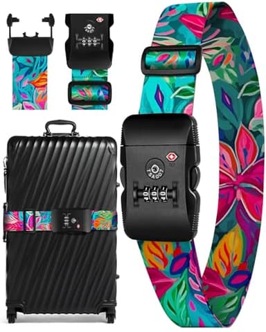 Slohif Luggage Straps TSA Lock for Suitcases - Travel Belt TSA Approved Accessories Luggage Identifiers Carry On Bag with Buckle Nylon Adjustable Band for Add a Bag Artistic Leaf