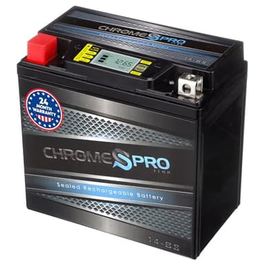 Chrome S Pro iGel YTX14-BS Maintenance-Free, 210CCA, LCD Voltage Display, 12V 16Ah Battery Replacement for ATV, Motorcycle, Jet Skis, Scooter, UTV, and More - Nut and Bolt (T3) Terminal