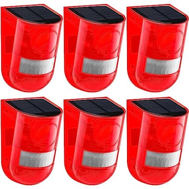 Qualirey 6 Pack Solar Sound and Light Alarm Motion Sensor 129db Outdoor Security Siren Waterproof Motion Activated Detector Alarm 6 LEDs Flash Warning Strobe System for Home, Farm (Red)