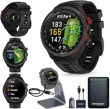 Garmin Approach S70 Golf Smartwatch, Full-Color CourseView Maps AMOLED Display, Advanced Shot Execution & Putt Alignment, Immersive Golfing Experience w/Signature Stand Power Bundle