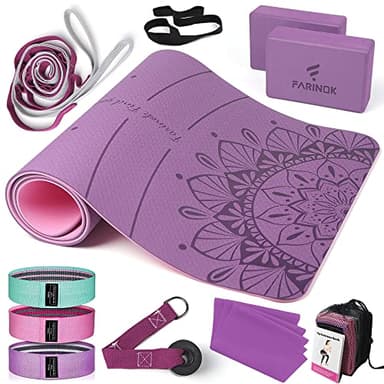 1/3 Yoga Mat Thick, Yoga Set for Beginners Include High Density Yoga Mat with Multi-loops Yoga Strap, Blocks, Booty Resistance Band Set, Door Anchor, Carring Strap