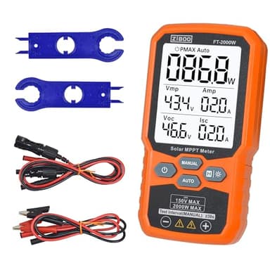 ZIBOO FT-2000W Solar Panel Tester MPPT Meter - 2000W Max Power, 150V/35A PV Module Tester for Voc/Isc, Open Circuit Voltage & Short Circuit Current, with Backlight & Data Hold