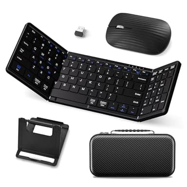 JPHTEK Foldable Keyboard and Mouse, USB-C Rechargeable Folding Wireless Bluetooth Keyboard Combo, Full-Size Portable Travel Keyboard & Mouse for Business Travel, Compatible with Laptop iPad Tablet