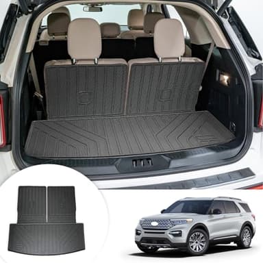 Auxko All Weather Cargo Mat with Back Seat Mat Fit for Ford Explorer 2026 2025-2020 TPE Trunk Mat Accessories All Season Odorless Anti-Slip Black