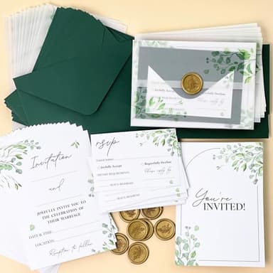 Stofinity Wedding Invitations With Envelopes And Rsvp Cards - 30 Pcs Boho Marriage Invitation Cards, Wedding Invitation Kit, Invites Cards For Reception