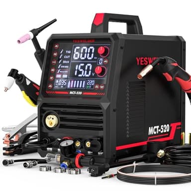 YESWELDER Multifunctional Welders Combo&Plasma Cutter, 6-In-1 MIG/Flux Core MIG/CUT/TIG/Stick/Spool Gun Compatible, 200A MIG/TIG/Stick & 50A CUT, 110V/220V MCT-520