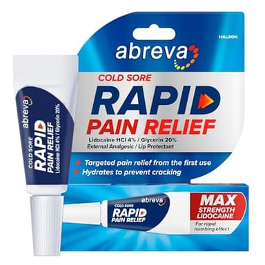 Abreva Cold Sore Treatment Rapid Pain Relief Cream - 1 Tube, 3 Grams