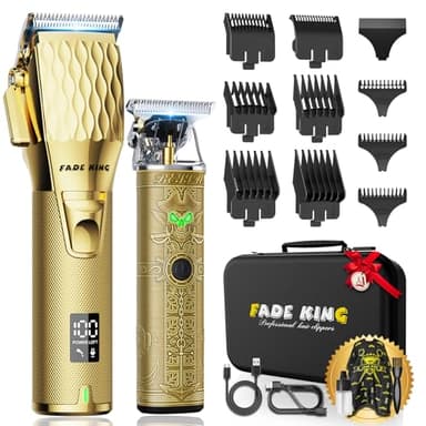 FADEKING® Professional Hair Clippers for Men, Cordless Barber Clippers & Beard Trimmer Set – Precision Hair Trimmer for Home/Barber Use, Men Grooming Kit with Travel Case – Ideal Gifts for Men