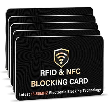 SaiTech IT 5 Pack RFID Blocking Card, One Card Protects Entire Wallet Purse, NFC Contactless Bank Debit Credit Card Protector ID ATM Guard Card Blocker–(Black)