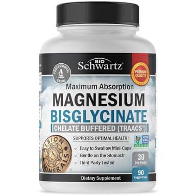 Magnesium Bisglycinate 100% Chelate No-Laxative Effect - Maximum Absorption & Bioavailability, Fully Reacted & Buffered - Healthy Energy Muscle Bone & Joint Support - Non-GMO Project Verified - 90 ct