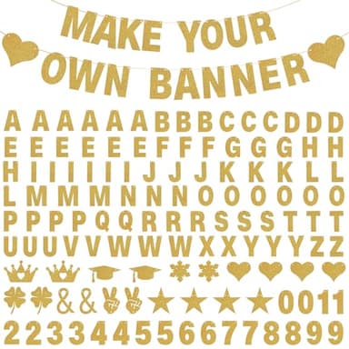 GIFOHAPY 133PCS DIY Banner Kit with Letters Symbols,Make Your Own Banner,Personalized Gold Banner Custom Party Banner for Birthday/Graduation/Thanksgiving/Halloween/Valentine's Day/Retirement (Gold)