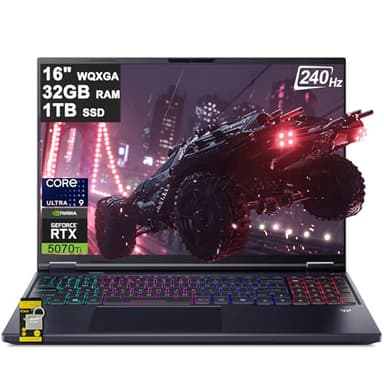 acer Predator Helios Neo 16 AI Gaming Laptop 16" 2560x1600 IPS 240Hz (100% DCI-P3 500nits) Intel 24-core Ultra 9 275HX 32GB RAM 1TB SSD GeForce RTX 5070 Ti (Up to 992 AI Tops) Win11 ICP Hub w/Copilot