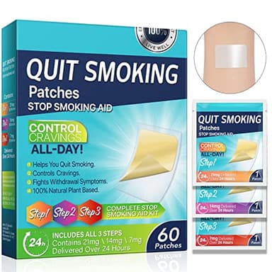 60mg Quit Smoking Patches, Step 1 2 3 Stop Smoking Aids Patches, Helping Quit Patch, 60 Count Quit Smoking Stickers That Work with 2 Weeks, Easy & Effective Anti-Stickers