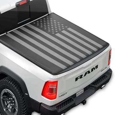 American Flag Truck Tonneau Cover for Ram 1500 2009-2026 (NO RAMBOX) with Short 5.7 ft Bed Length, All-Weather Soft Roll Truck Bed Cover for Truck Black/Gray Flag