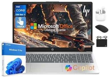 HP 2025 Flagship 15.6" FHD Touchscreen Laptop, 10-Core Intel i7 Processor, 32GB RAM, 1.5TB Storage (1TB SSD + 500GB Ext), Iris Xe Graphic WiFi, HubxcelAccessory, Win 11 Pro w/Lifetime Microsoft Office