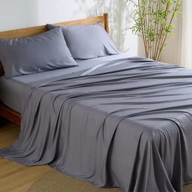 Bedsure King Size Sheets Set, Cooling Sheets for Hot Sleepers, Rayon Derived from Bamboo, Breathable & Soft, Deep Pocket Up to 16 Inches, Hotel Luxury Silky Bedding, Dark Grey