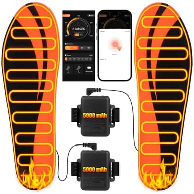 Heated Insoles Rechargeable, 5000 mAh Battery with APP Control, Foot Warmers with 4 Heating Levels for Men and Women, Skiing, Outdoor Winter Use, Washable and Trimmable (L* 8.5-12.5)