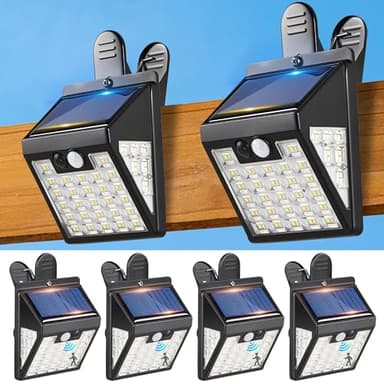 Thumok Clip On Solar Lights Outdoor,Motion Sensor Outdoor Lights, 72LEDs 600LM Clip on Solar Fence Lights Outdoor Waterproof LED,Solar Lights for Wall Fence,Deck, Gutter,Camping (4, Black)
