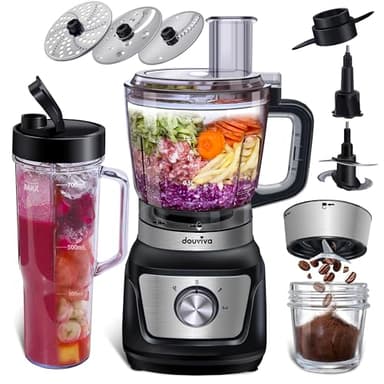 Food Processor Blender Combo,3-1 Countertop Blender with 8-cup Processor Bowl,Grinder,24oz To-Go Lid Cup,1000W Blenders for Kitchen with Smoothies&Shakes, Electric Cheese Grater/Shredding,Dough