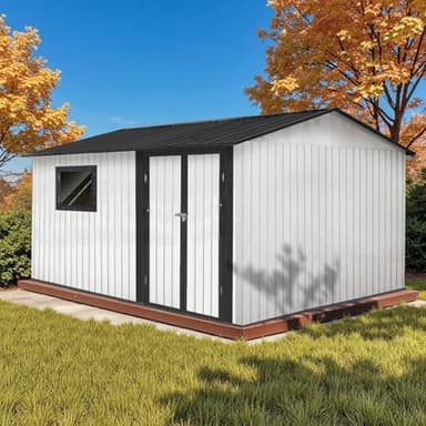 12' x 10' XL Outdoor Storage Shed, Sturdy Metal Building w/Floor and Operable Window for Garden, Backyard, Poolside and Lawn, White