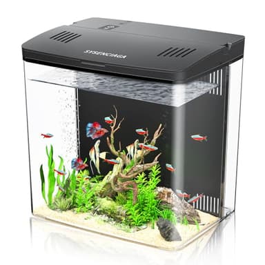 Desktop Fish Tank, 1.2 Gallon Self-Cleaning Smart Aquarium with Filter & 5-Color LED Light, Auto-Cycling Quiet Pump for Betta, Shrimp, Guppy, Goldfish