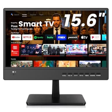 othoig 15.6 Inch Small Smart TV Full HD 1080P IPS,Compact Flat Screen Smart TV with Built-in APP,Digital ATSC Tuner,HDMI/USB/VGA Inputs,12V Car Charger Small Smart tv for Kitchen,Bedroom,RVs,Camper