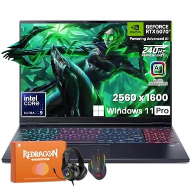 acer Predator Helios Neo 16S AI Gaming Laptop 2025, NVIDIA RTX 5070 Ti, 16" 2.5K 240Hz 500 Nits Display, Intel Ultra 9 275HX, RGB Backlit KB, 64GB DDR5, 1TB SSD, Thunderbolt, Win 11 Pro, Accessories