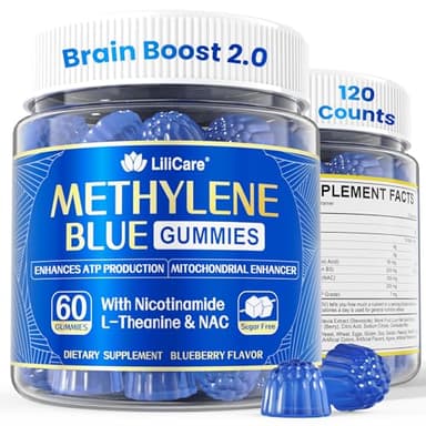 LILICARE Methylene Blue Gummies for Humans | Upgraded High-Potency Antioxidant & Brain Booster Supplement for Cognitive, Energy, Cellular& Mitochondrial Health | Fast-Absorbing, Vegan, 120 Counts