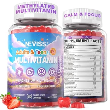 Teen Vitamins + Magnesium Glycinate for Boys Girls 12-17, Teens Methylated Multivitamin Gummies w/ Omega-3, L-Theanine for Teenager Kids Calm Focus Gummy Supplment, 23-IN-1 Formula, Sugar Free, 60ct
