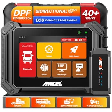 ANCEL V6HD Heavy Duty Truck Scanner – Stop Overpaying for DPF Regen ECU Coding, Full System Bidirectional Diesel Scan Tool with 40+ Resets for Cummins, Paccar, Detroit – 8" Android 10, 8000mAh