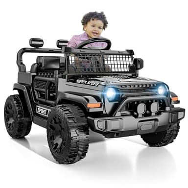 TRINEAR 12V Ride on Car with Parent Remote Control, Toddler Electric Car with Spring Suspension, LED Lights & Music Player - Safe Battery Toy for Kids, Christmas & Birthday Gift, Black