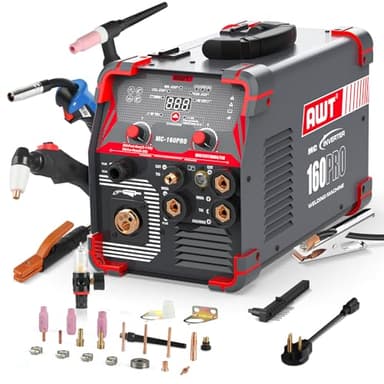 AWT MIG Welding Machine,160A 5 in 1 Plasma Cutter Welder Combo HF TIG/Gas MIG/Flux MIG/Stick Welding,110/220V Dual Voltage, Multi-Process Welder MIG88-160M
