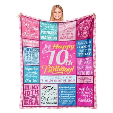 Lavua 10 Year Old Girl Birthday Gifts - Gifts for 10 Years Old Girl - 10th Birthday Gift for Girls - Double Digits Birthdays Decorations for Daughter Niece Granddaughter - 10-Year-Old Blanket 50"X60"