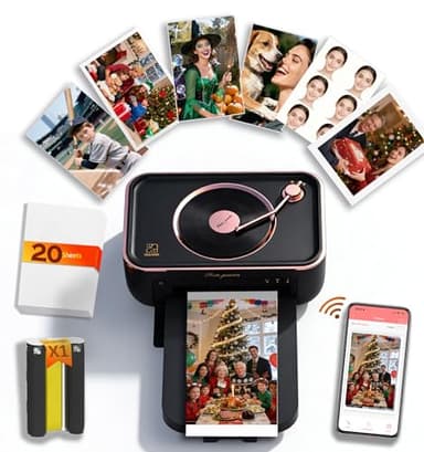 CP6000 4x6 Photo Printer, Wi-Fi Instant Phone Printer for iPhone Android, Full-Color Picture Printers with Bluetooth Speaker, Dye Sublimation, AR Video, 20 Sheets 1 Cartridge for Gift Home Use, Black