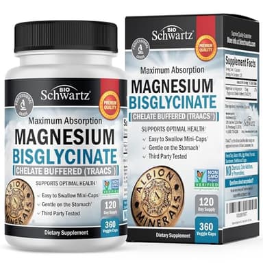 Magnesium Bisglycinate Chelated Supplement - High Absorption Magnesium Glycinate Supplement for Women and Men - Sleep, Muscle, Bone & Joint Support - Non-GMO, Non-Laxative Chelate - 360 Capsules