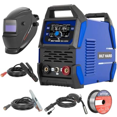 BILT HARD 135A IGBT Inverter Welder, 110V Flux Core MIG/Lift TIG/Stick 3-in-1 Welding Machine with LED Display & Synergic Control, 2T/4T/SPOT Modes & Solar Helmet