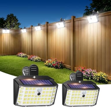 LUHLEE 176LED Clip on Solar Lights Outdoor, 800LM Solar Motion Lights Outdoor with 180° Wide Angle, IP65 Waterproof Portable Solar Fence Lights Outdoor for Fence, Gutter, Garden, Camping, Patio 2Pack