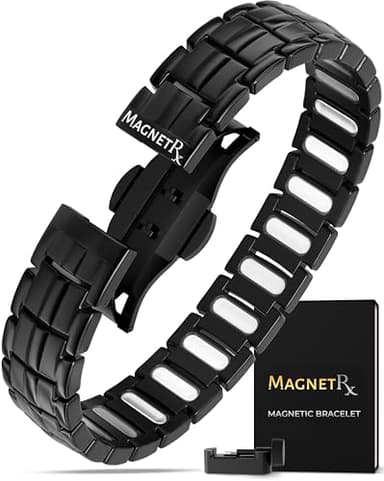 MagnetRX® Magnetic Bracelets for Men - EllipseMAX 5X Strength 5,000 Gauss Magnets - Designed in USA & Patent Pending - Premium Titanium Mens Magnetic Bracelet & Adjustable Length (Black)