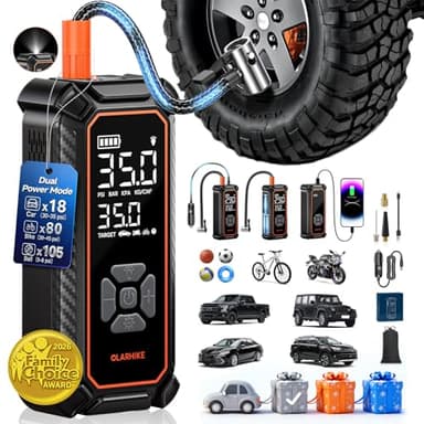 OlarHike Tire Inflator Portable Air Compressor, 150PSI Dual Power - 6000mAh & 12V DC, Cordless Air Pump for Car Tires, Bike, Motorcycle, Balls with LED & Digital Pressure Gauge, Car Gifts
