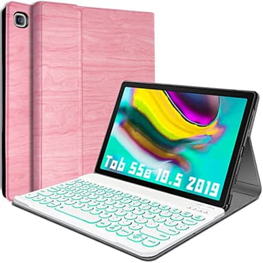 REAL-EAGLE Galaxy Tab S5e 2019 Backlit Keyboard Case SM-T720 SM-T725 SM-T727, 7 Color Backlights Detachable Wireless Keyboard Protective Case Cover for Samsung Galaxy Tab S5e 10.5 Inch 2019, Pink