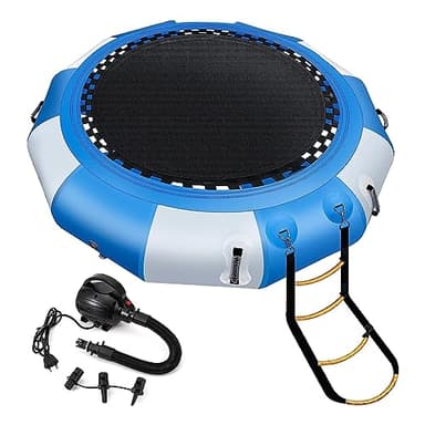 TONKOUM 6.5FT Inflatable Swim Platform Water Trampoline for Lake, Recreational Water Bouncer Floating Trampoline with 4-Step Rope Ladder for Adults/Kids…