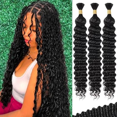 AKONSOUL 22 Inch Human Braiding Hair for Boho Braids Deep Wave Bulk Human Hair 100% Unprocessed Brazilian Virgin Hair for Braiding Bohemian No Weft 3 Bundles 110g Natural Color