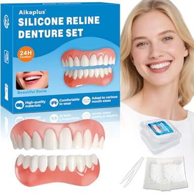 Moldable False Teeth - Veneers Teeth for Women & Men, Silicone Dentures Set for Both Upper and Lower, Temporary Dentures DIY at Home Within Minutes Fix Your Smile HMF