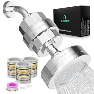 SR SUN RISE Filtered Shower Head with 3 Replaceable Filter Cartridges, 20+3 Stage Shower Filter Head for Hard Water, High Pressure Shower Head with Filters Removes Chlorine, Harmful Substances