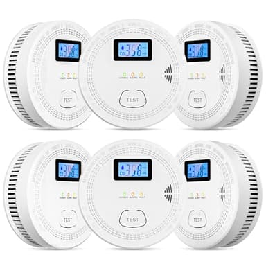 6 Packs, 2 in 1,Smoke Carbon Monoxide Detector,Carbon Monoxide Detectors/Smoke Alarm,85 dB Alarm,Large Screen Readout,Test Button,Battery Operated, Work State LED Flash,Easy Install