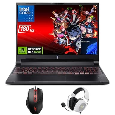 Acer Nitro V16 Gaming Laptop, 16" WUXGA IPS 180Hz (100% sRGB), Intel 10-Core 7 240H, 16GB DDR5 1TB Gen4 SSD, GeForce RTX 5060 DLSS4, Backlit Keyboard, RJ 45, SD Card Slot, Win 11 Pro with Accessory