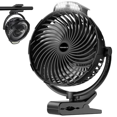 Tenvolti 10000mAh Clip on Fan, 8-Inch Golf Cart Fan Rechargeable with LED Light, 9 Speeds Strong Airflow, Ultra Quiet, 30Hrs Runtime, 360° Rotation, Cooling for Bed Camping Office Desk Dorm, Black
