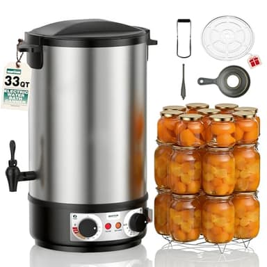 WantJoin Water Bath Canner - 1800W 33QT Stainless Steel Electric Canner, Adjustable Temp (86-212°F) & Timer (30-180min), Makes 11 Quart Jars, Includes Rack, Jar Lifter, Funnel for Home Canning