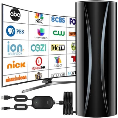 3600+ Miles TV Antenna Indoor, 360° Reception Digital Antenna for Smart TV and Old TVs, HD Antenna for Local Channels with Amplifier Signal Booster Support 4K 8K 1080p-38ft Thick Coaxial Cable